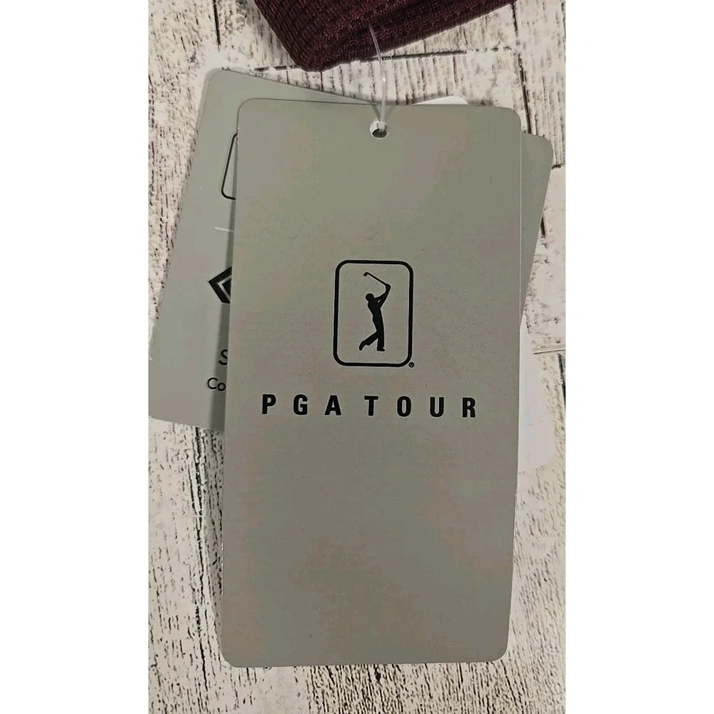 PGA Tour Sweater SMALL Jacquard Burgundy Quarter Zip Pullover Stretch NEW